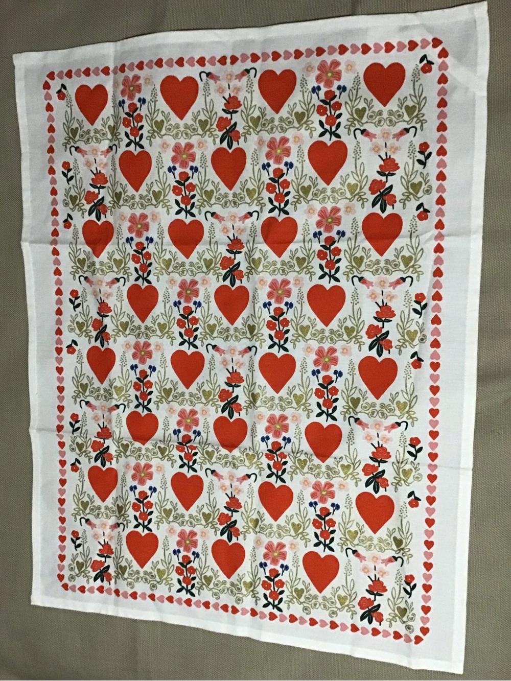 Rifle Paper Co. Red Heart & Floral Print Cotton Tea Towel